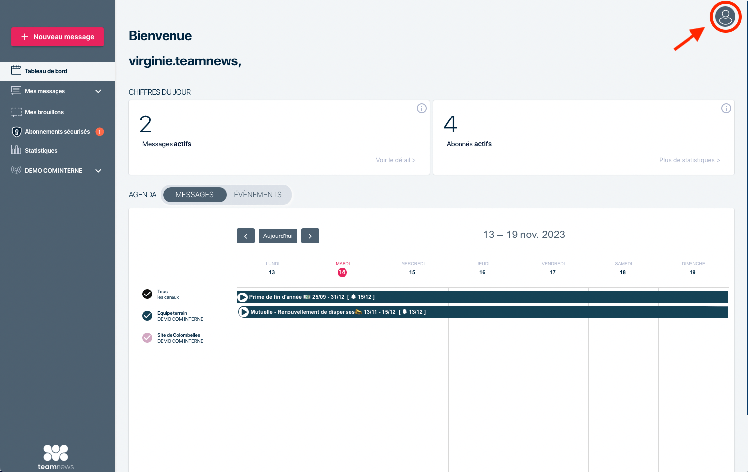 Profil utilisateur teamnews